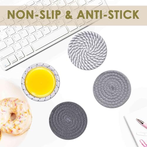 Drink Coasters 8 Pack with Holder, 4-Color Cotton Woven Absorbent Coasters Set, Minimalist 4.3in Cup Mat for Home Decor, Dining Table, Living Room, Tabletop-Protection for Coffee Beverage-Grey - Image 5