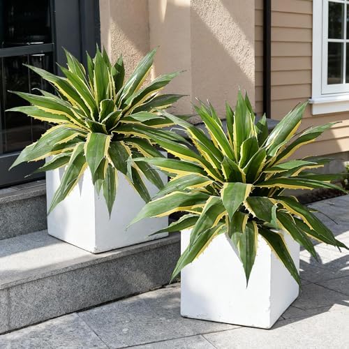 Artificial Agave Plant Fake Agave Planters for Indoor Outdoor Faux Agave Plants Real Touch Realistic Greenery for Home Living Room Office Bathroom Garden Front Porch Patio Decor (29inch-2 Pcs Yellow) by Yarmare