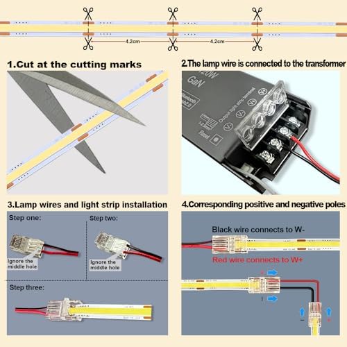 CCT COB LED Strips Light Kit,2700K-6500K,32.8ft/10m,Dimmable & Cuttable,24V Tape Strip with Smart Transformer,Remote/App/Alexa Voice Control,for Bedroom,Shelves,Kitchen Under Cabinet Lighting - Image 6