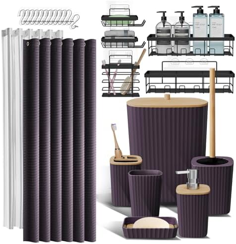 Clara Clark Bathroom Set, Shower Curtain Set and Shower Caddy Hanging by ClaraClark