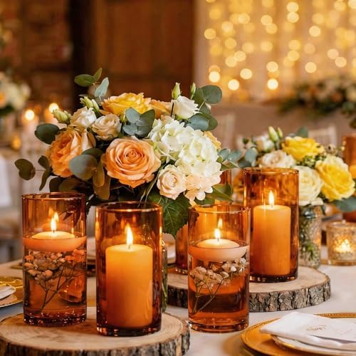 TBWIND 12pcs 6 Inch Amber Glass Cylinder Vases for Centerpieces - Image 6