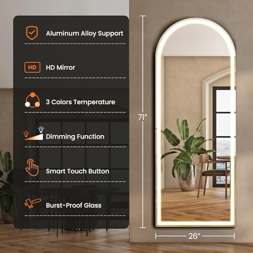 Sweetcrispy Arched LED Full Length Floor Mirror, 71"x26" Full Body Mirror - Image 2