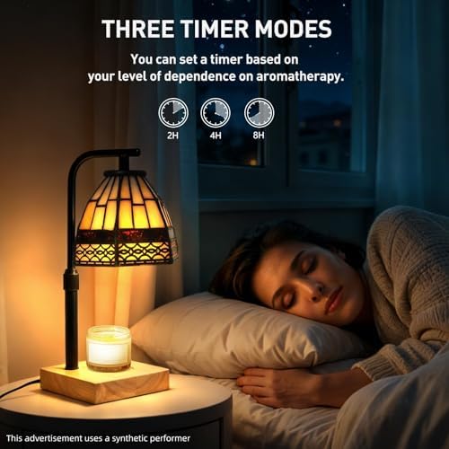 Tiffany Candle Warmer Lamp, Adjustable Height Wood Wax Melter - Image 3