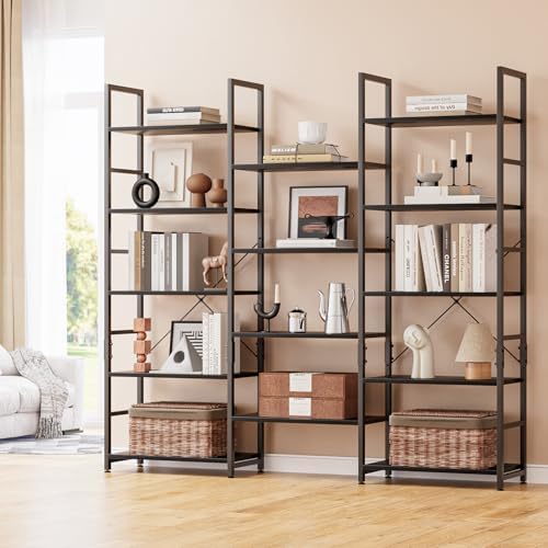NUMENN Triple Wide 5-Tier Adjustable Bookshelf with 14 Shelves, Black by NUMENN