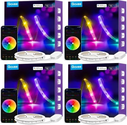 Govee RGBIC Alexa LED Strip Light 16.4ft, Smart WiFi LED Lights Work with Alexa and Google Assistant, Segmented DIY, Music Sync, Color Changing LED Strip Lights for Room, Bedroom, Holiday (Pack of 4) by Unknown