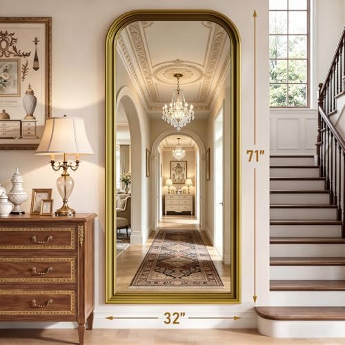 71"x32" Full Length Mirror with Stand, Arched PU Frame - Image 3