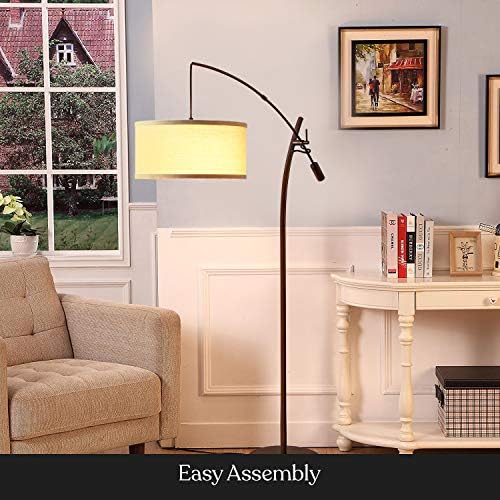 Brightech Grayson LED Floor Lamp, Modern Arc Lamp with Linen Shade for Office & Living Room, Tall, Height Adjustable Industrial Standing Lamp for Bedroom Reading, Over The Sofa - Bronze - Image 6