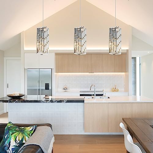 Chrome Pendant Lighting Modern Pendant Light, Mini Crystal Chandeliers,Adjustable Pendant Light Fixture for Kitchen Island Dinning Room Bedroom (2 Pack) - Image 5