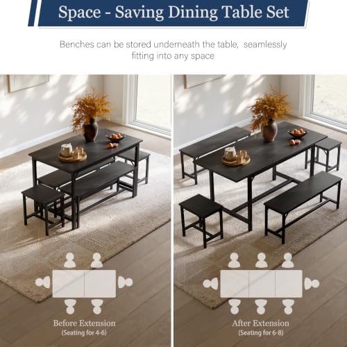 Tatub 5-Piece Extendable Dining Table Set for 4-8, 63" Kitchen Table Set - Image 3
