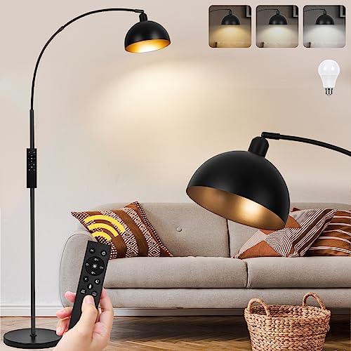 【Upgraded】Black Arc Floor Lamps for Living Room - Dimmable Arched Floor Lamp with Remote Control & 2700-6000K 9W LED Bulb Included, Modern Arch Standing lamp, Industrial Tall Lamp for Bedroom Reading by VenzBlomiaVariousLightings
