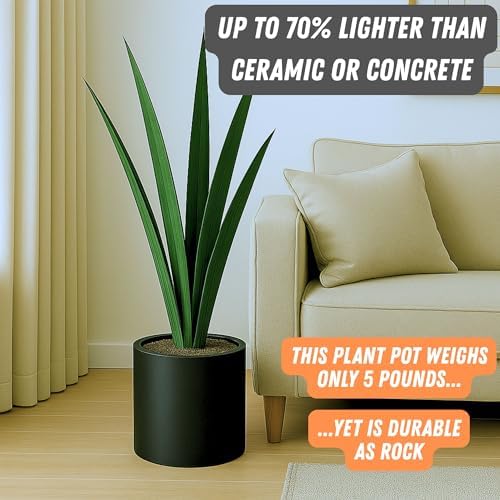 Fox & Fern Large Planter for Indoor or Outdoor, Black Matte, 10 Inch - Image 3