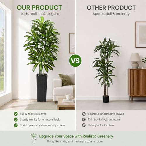 Artificial Dracaena Tree Indoor, 7FT Tall Fake Floor Plants with Black Planter & Pebbles, Faux Silk Yucca Tree for Home Office Living Room Bedroom Farmhouse Modern Outdoor Topiary Tree - Image 7