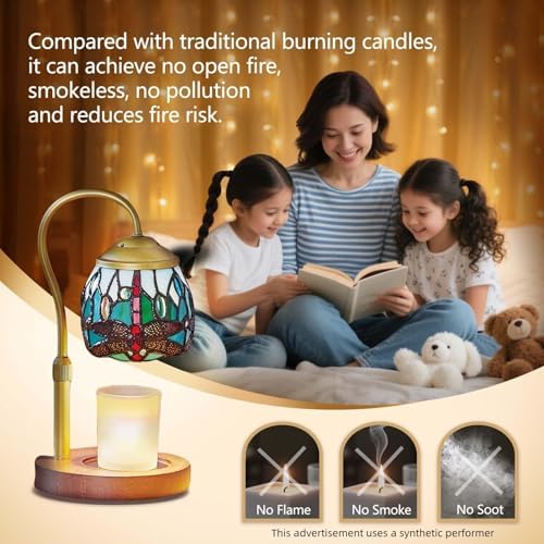 Dragonfly Tiffany Style Candle Warmer Lamp, Adjustable Height - Image 4