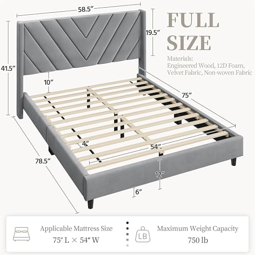 Yaheetech Full Bed Frame with Chevron Channel-Tufted Headboard, Light Gray - Image 2