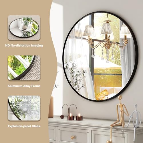 HARRITPURE 24 Inch Round Mirror Black Circle Bathroom Mirror - Image 4