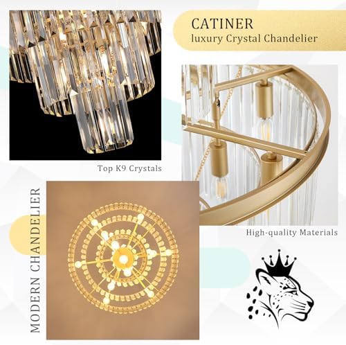 CATINER 24" Modern Crystal Chandeliers,15-Light Gold Round Light Fixture - Image 4
