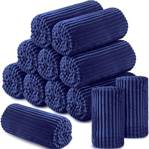 Buryeah 12 Pcs Flannel Blankets Bulk,Fall Outdoor Wedding, Navy by Buryeah