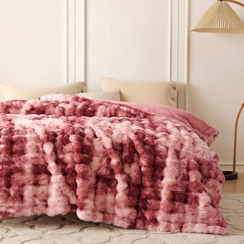 COOVA Soft Bubble Faux Fur Throw Blanket, 60"x80", Tie-dye Magenta - Image 4