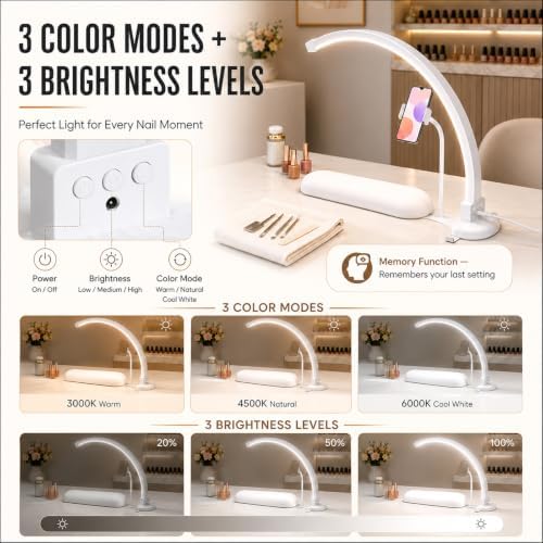Half Moon Light for Nail Desk with Hand Rest, 2520LM, Memory Function - Image 6