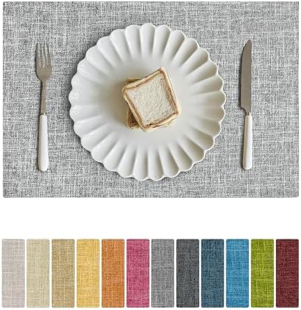 Softalker Faux Linen Cloth Placemats Set of 8-12 x 18 Inch, Ash Grey by Softalker