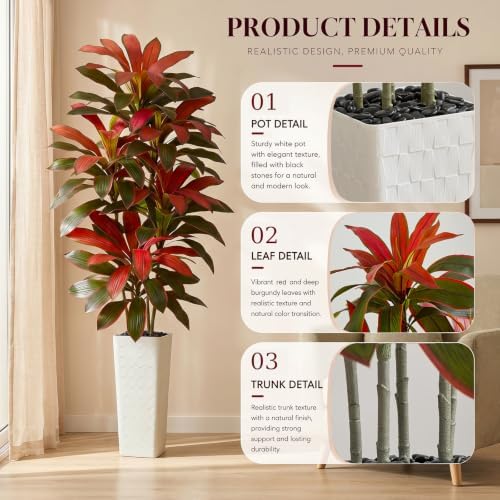 Artificial Red Dracaena Tree 7FT, Large Fake Plants Indoor - Image 3