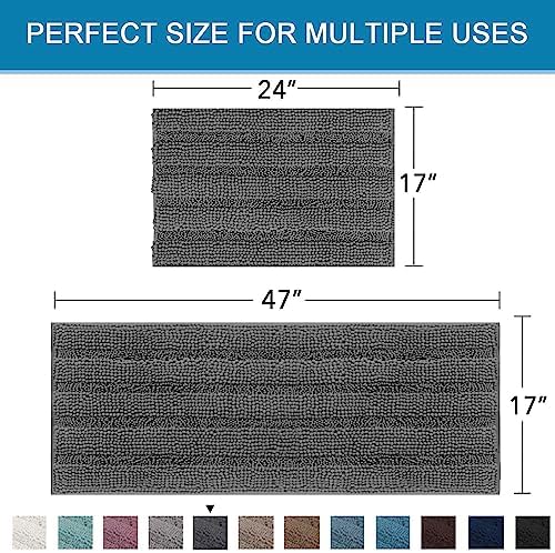 H.VERSAILTEX 2 Piece Bathroom Set - Super Absorbent Chenille Striped Bath Mats - Non Skid, Machine Washable - Grey, 47 x 17 Plus 17 x 24 - Inches - Image 2