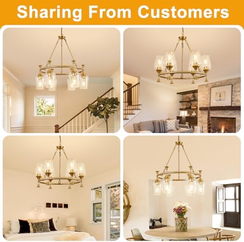 25" Modern Gold Chandelier for Dining Room, No Assembly Required 6-Light Dining Room Light Fixture Over Table, Industrial Hanging Pendant Lights Fixture for Kitchen Island Bedroom Foyer Entryway - Image 3