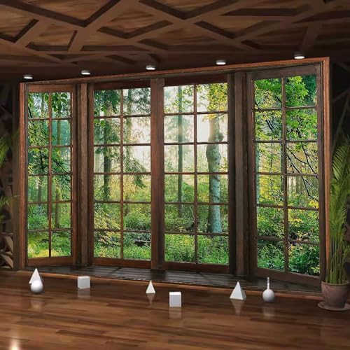 Green Forest Window Tapestry Natural Scenery Tapestry for Bedroom 93"x 71" - Image 3