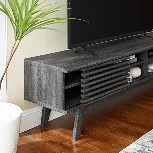 Modway Render Mid-Century Modern Low Profile 70 Inch Media Console TV Stand in Charcoal, 70" - Image 5