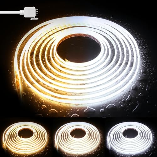 PAUTIX COB LED Strip Light CCT Tunable White IP65 Waterproof,CRI90+ 16.4ft/5m 2700K-6500K Dimmable 24V LED Tape Light,for Under Cabinet Bedroom Kitchen DIY Lighting(Adapter&Controller NOT Included) by PAUTIX
