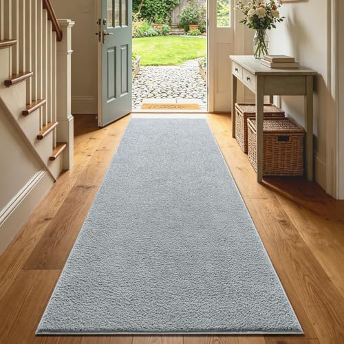 2x6 Light Grey Solid Runner Rug Washable Non-Slip for Kitchen Hallway - Image 2