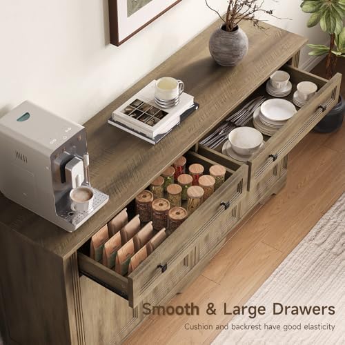 ONBRILL 63" Sideboard Buffet Cabinet, Large Credenza Washed Brown - Image 2
