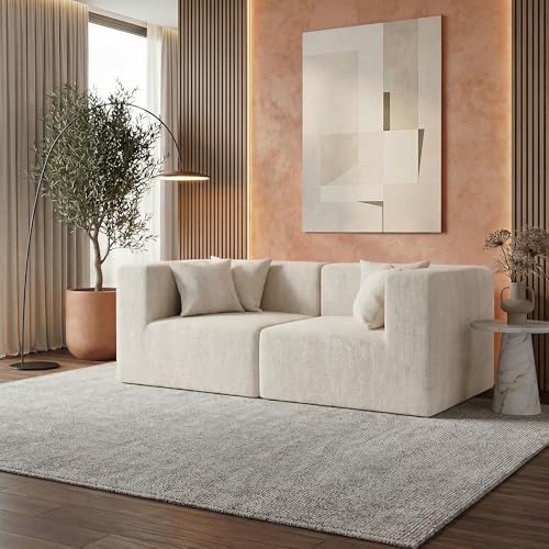 MONVANE 75" Loveseat Sofa, Comfy Chenille Modular Sectional Sofa with 4 Pillows, Modern Deep Seat Boneless Couch, 2 Seater Sofa for Living Room, Bedroom and Apartment, Beige - Image 2