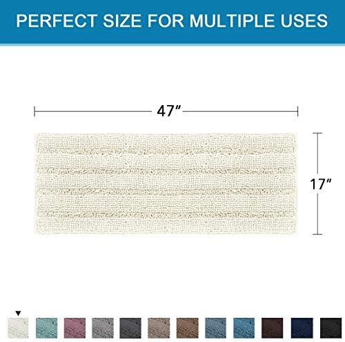 H.VERSAILTEX Bath Rugs for Bathroom Non Slip Bath Mats Extra Thick Chenille Striped Bath Rug Runners 47" x 17" Absorbent Fluffy Soft Shaggy Mats Dry Fast Plush Area Carpet for Bath Room - Cream - Image 2