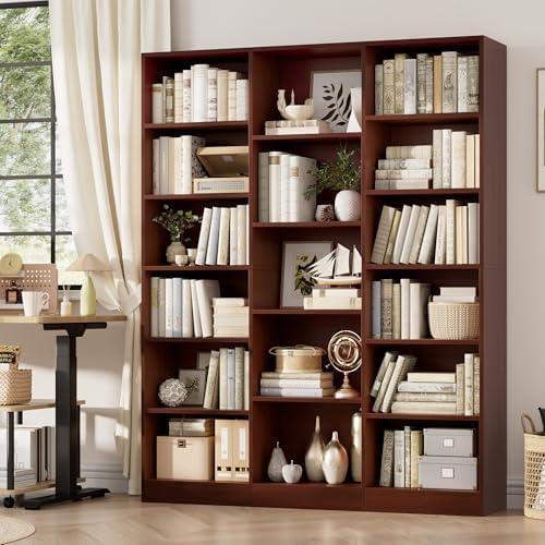 FACBOTALL Triple Wide Bookshelf, Large Bookshelf with 17 Display Shelves - Image 6