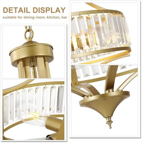 CNRATYE 20" Modern Crystal Chandelier, 5-Light Gold Dinning Room Light Fixtures Over Table, Hanging Round Pendant Chandelier for Kitchen Island Entryway Bedroom Office Bathroom Stairwell - Image 7