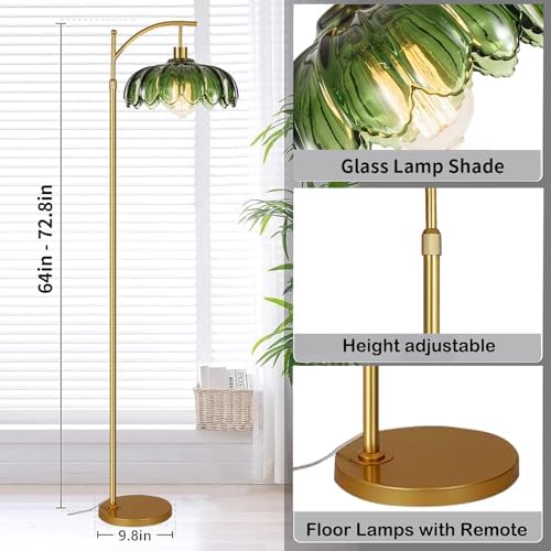 Arc Floor Lamps for Living Room Gold Floor Lamp with Remote Control,Dimmable Floor Lamp with Glass Lampshade,Vintage Mid Century Modern Standing Lamp Tall Flower Lamps for Bedroom Corner - Image 5