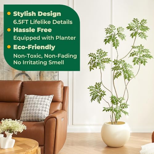FloraFairy 6.5FT Artificial Sumac Tree in White Pot, Indoor Faux Plants - Image 2