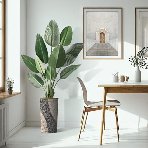 Artificial Tree in Geometric Pattern Planter, Fake Bird of Paradise Silk Tree for Indoor and Outdoor Home Decoration - 67" Overall Tall (Plant Pot Plus Tree) - Image 6