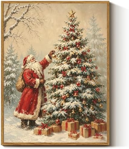 InSimSea Vintage Winter Christmas Decor, Santa with Gifts Tree Framed Art by InSimSeaArt