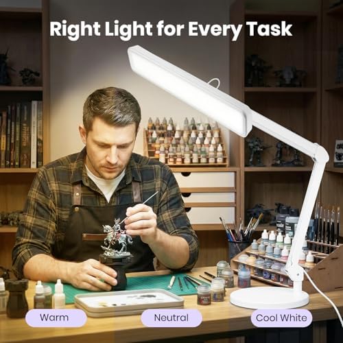 Neatfi XL 2,500 Lumens 30W LED Task Lamp with Base | 324 SMD LEDs | CCT | 5 Light Modes | 3000K–6000K | Dimmable | Adjustable Arm with Clamp | Desk Light for Home (White-2, 22-Inch Wide Shade) - Image 2