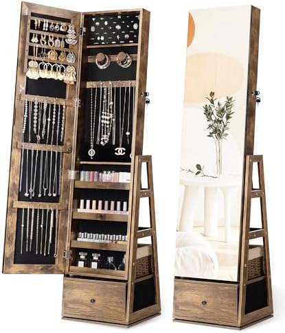 Nicetree 360° Swivel Jewelry Cabinet, Full Length Mirror, Lockable by Nicetree