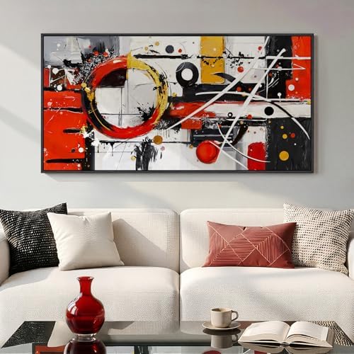 Large Framed Black White Gold Abstract Wall Art for Living Room, 60x30 In by Cuspin