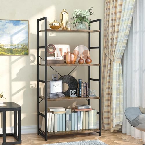 NUMENN 4 Tier Bookshelf, Tall Freestanding Open Storage Bookcase, Vintage - Image 4