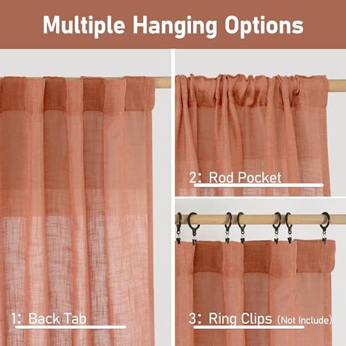 LAMIT Terracotta Linen Boho Curtains Light Filtering Semi Sheer Panels - Image 3