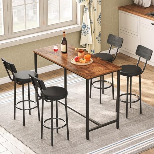HOOBRO Bar Stools, Set of 2 Bar Stools with PU Upholstered, Bar Chairs with Footrest and Back, 26" Barstools for Kitchen Island, Dining Room, Easy to Assemble, Black BK31BY01G2 - Image 2