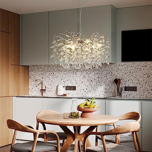 23.6" Silver Crystal Chandelier, 8-Light Modern Tree Branch Chandeliers, Round Chandelier for Dining Room, Living Room, Foyer, Entryway, Bedroom, Kitchen, Luxury K9 Crystal Raindrop Light Fixture - Image 2