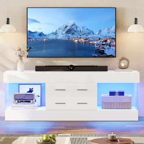 Bestier Modern TV Stand for 65 Inch TV, White Entertainment Center - Image 5