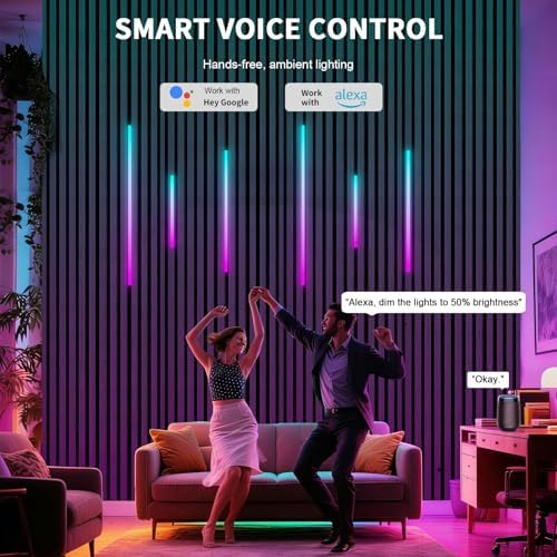 RGB+IC Led Recessed Lighting Kit Wall Panel Lights, 6PCS Smart Color Chasing Wood Slat LED Lights with Alexa & WiFi APP Control, DIY RGB Strip Lighting for Acoustic Panels, Game Room (54″) - Image 2