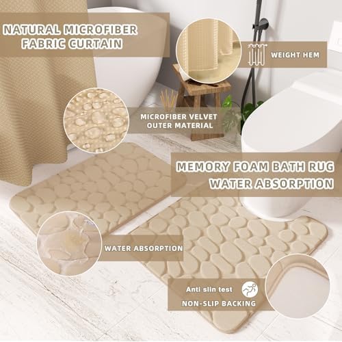 XLHOMO 26PC Bathroom Accessories Set - Gorgeous Bathroom Set, Beige Bathroom Accessory Set, Shower Curtain Set with Bathtub Mats for Shower Tub, Trash Can & Soap Dispenser - Image 7